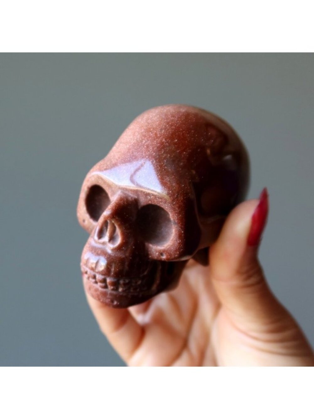 Goldstone Crystal Skull 3" Sparkling Brown Hand-Carved Gothic Altar Decor